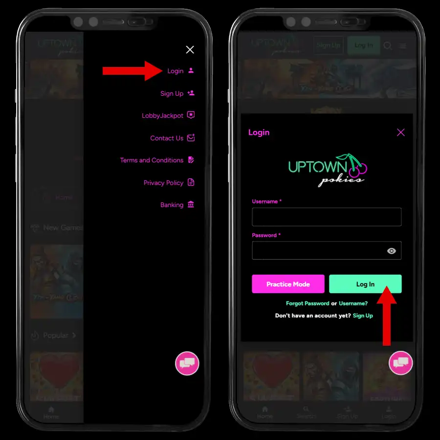 Uptown Pokies Casino Login screenshot